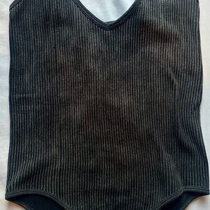Aura Black and Gray Ribbed Bodysuit